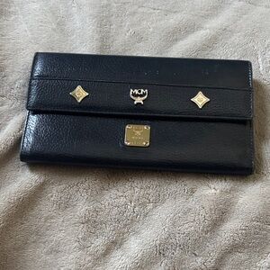 MCM Vintage Made in Germany Black Wallet with Gold Details